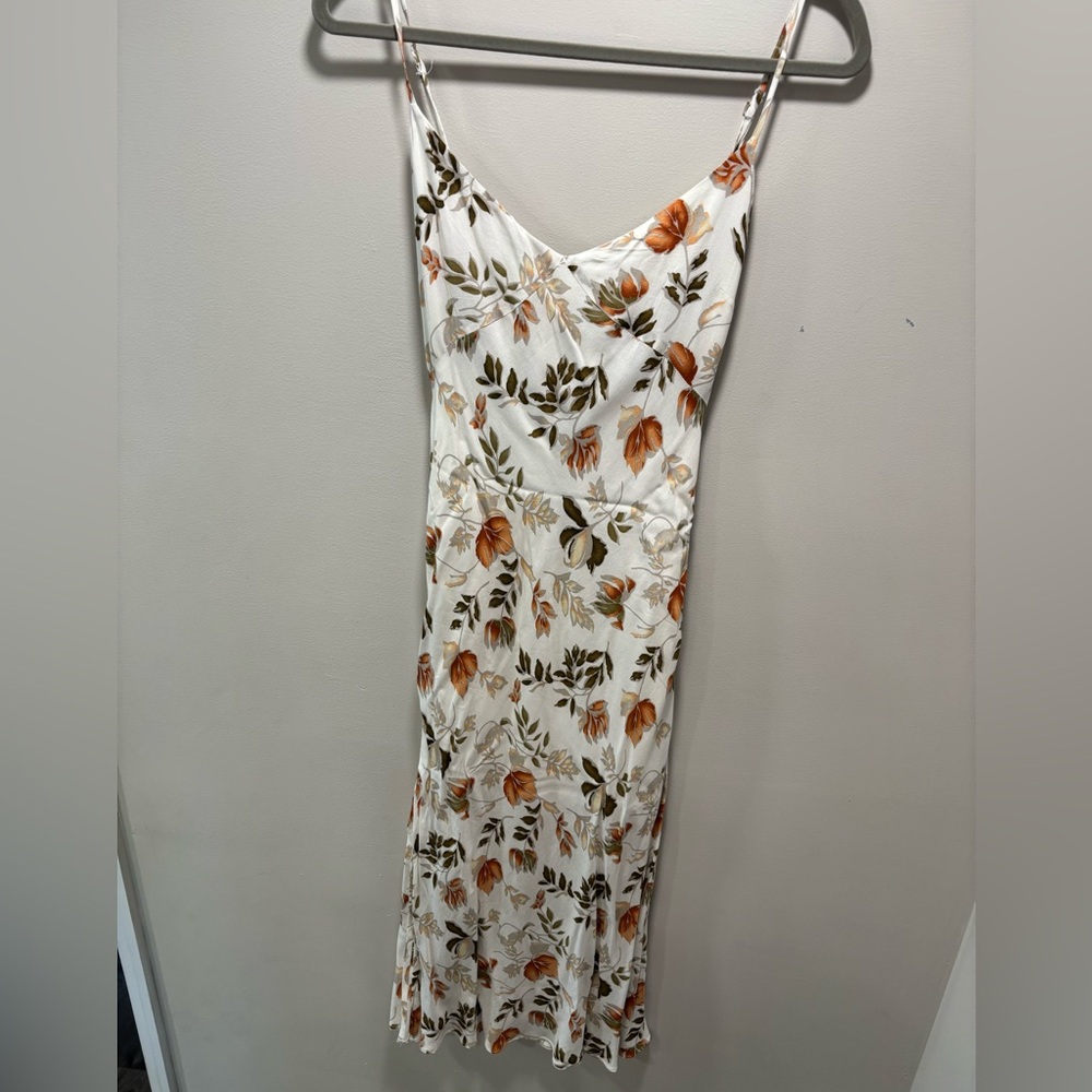 White Floral Maxi Slip Dress with Orange and Olive Print